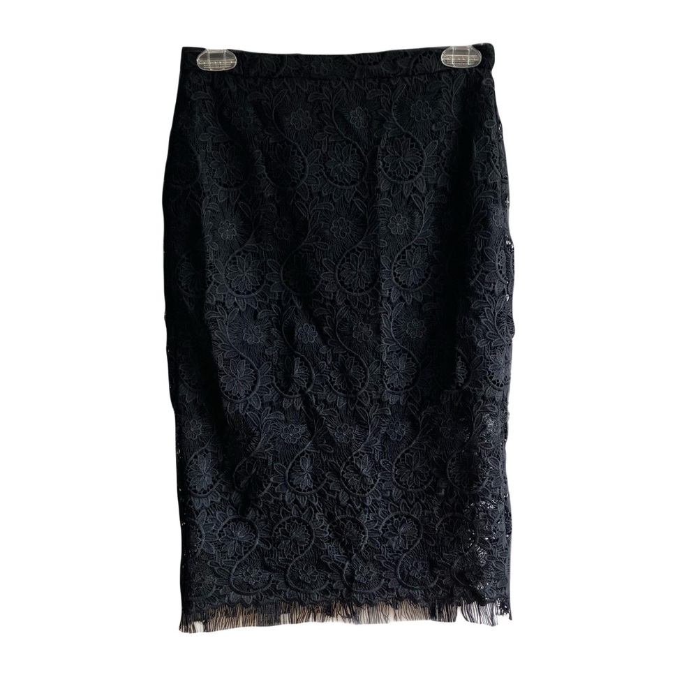 Forever 21 Black Lace Pencil Skirt Size S Fringed Knee Length Valentine’s Day